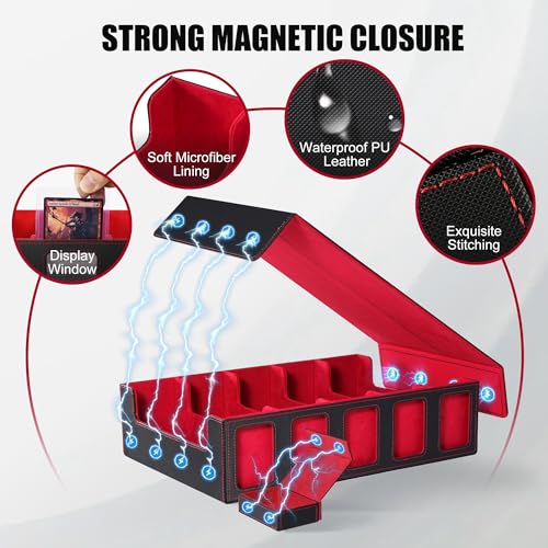 Trading Card Storage Box with Commander Display, 5-Row Deck Case, Black Purple B7043