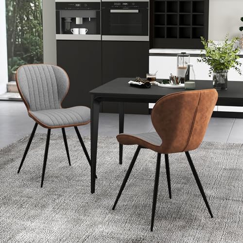 Giantex Upholstered Dining Chairs Set of 2, Modern Accent Chairs with Curved Backrest P370