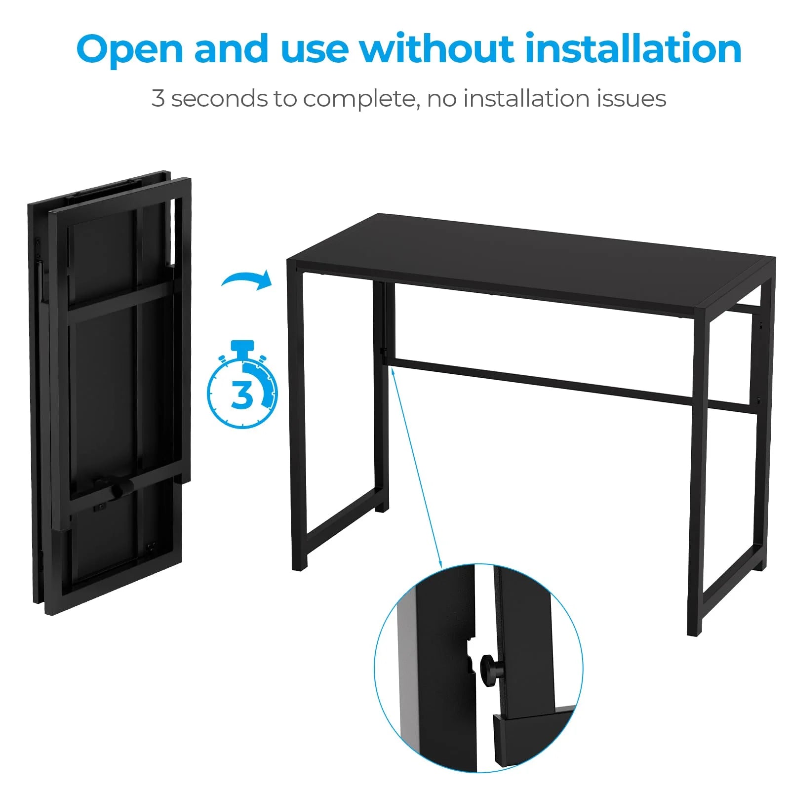 Foldable Desk for Small Spaces, No-Assembly Computer Desk, Black A101