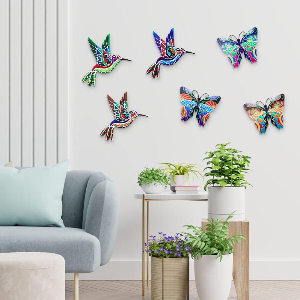 Metal Hummingbird and Butterfly Wall Decor, Handmade Mexican Outdoor Art P999