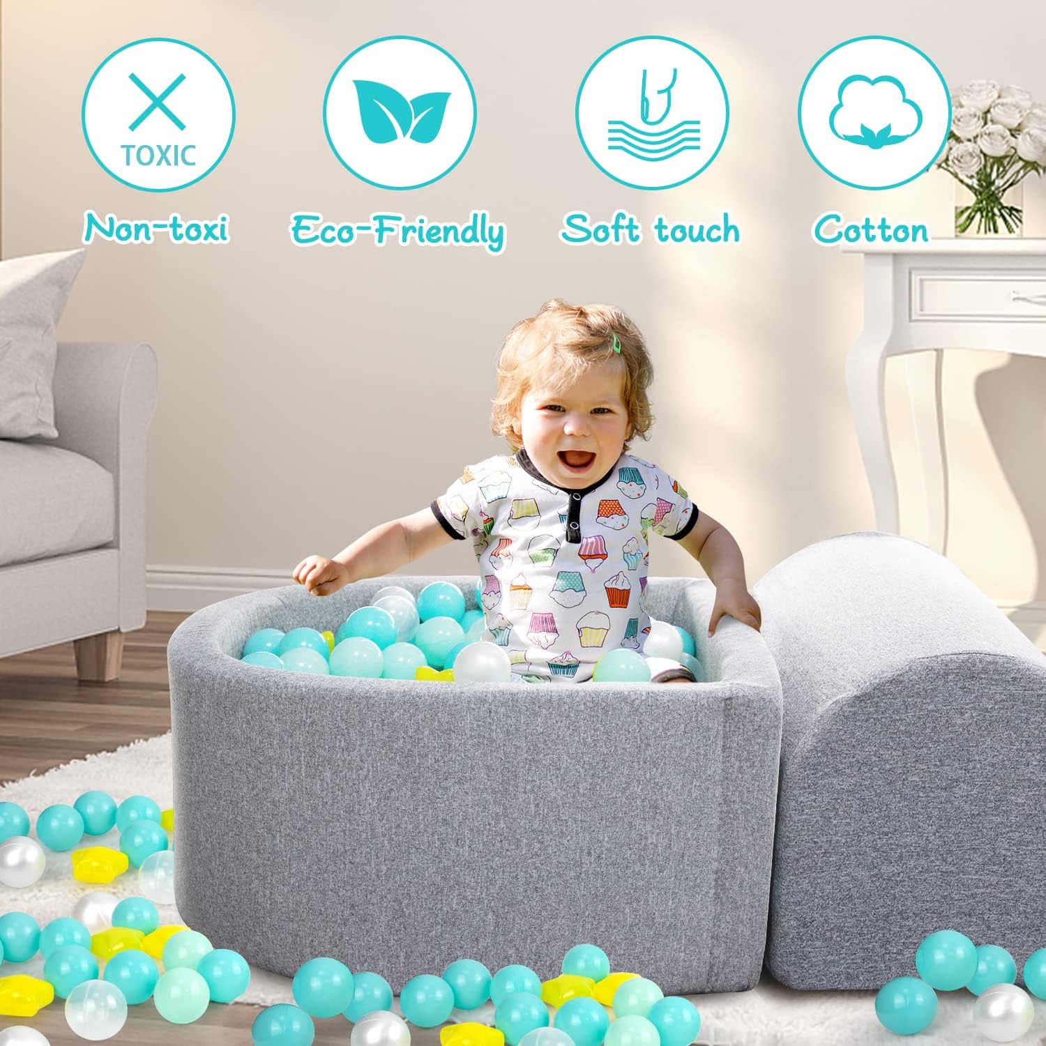 Soft Foam Climbing Blocks and Ball Pit for Toddlers W715712