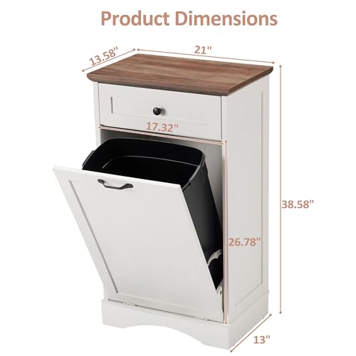 AHB 13 Gallon Tilt Out Trash Cabinet with Hideaway Drawer, White W917