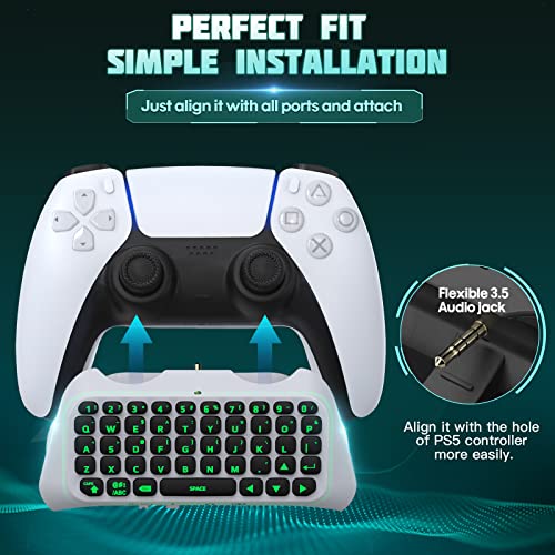 TiMOVO Multi-Color RGB Backlight Keyboard for PS5 Controller, Wireless Bluetooth Chatpad, Black V9833