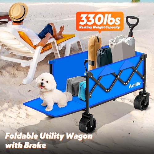 Collapsible Folding Wagon Cart with All-Terrain Wheels, 330LBS Capacity, Blue Q2669