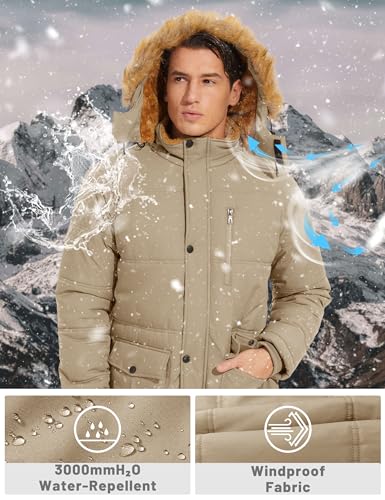 TACVASEN Men's Winter Hooded Parka Water Repellent Windproof Ski Coat B269945
