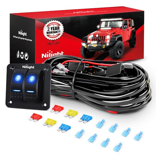 Nilight - NI -WA 06 LED Light Bar Wiring Harness Kit - 2 Leads 12V On Off Switch Power Relay Blade Fuse for Off Road Lights Work Light, 2 Years Warranty,Black