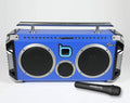 Bumpboxx Bluetooth Portable Speaker Boombox Flare8 Blue | Retro Boombox with Bluetooth Speaker | Rechargeable Lithium Battery | includes Wireless Microphone, Carrying Strap & Remote Control