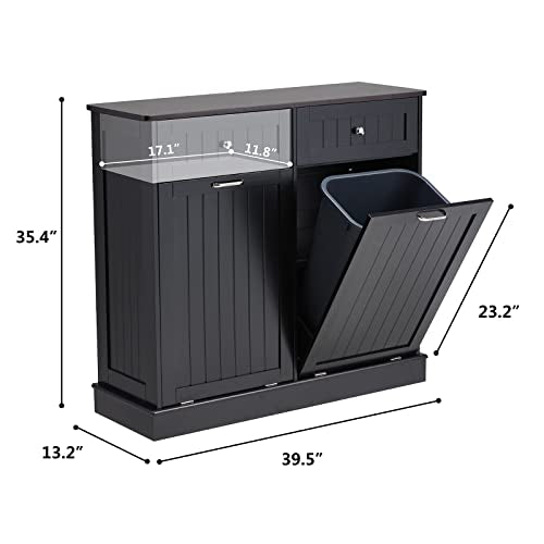 Tilt Out Trash Cabinet with Hideaway Drawer, Bamboo Cutting Board, White V636