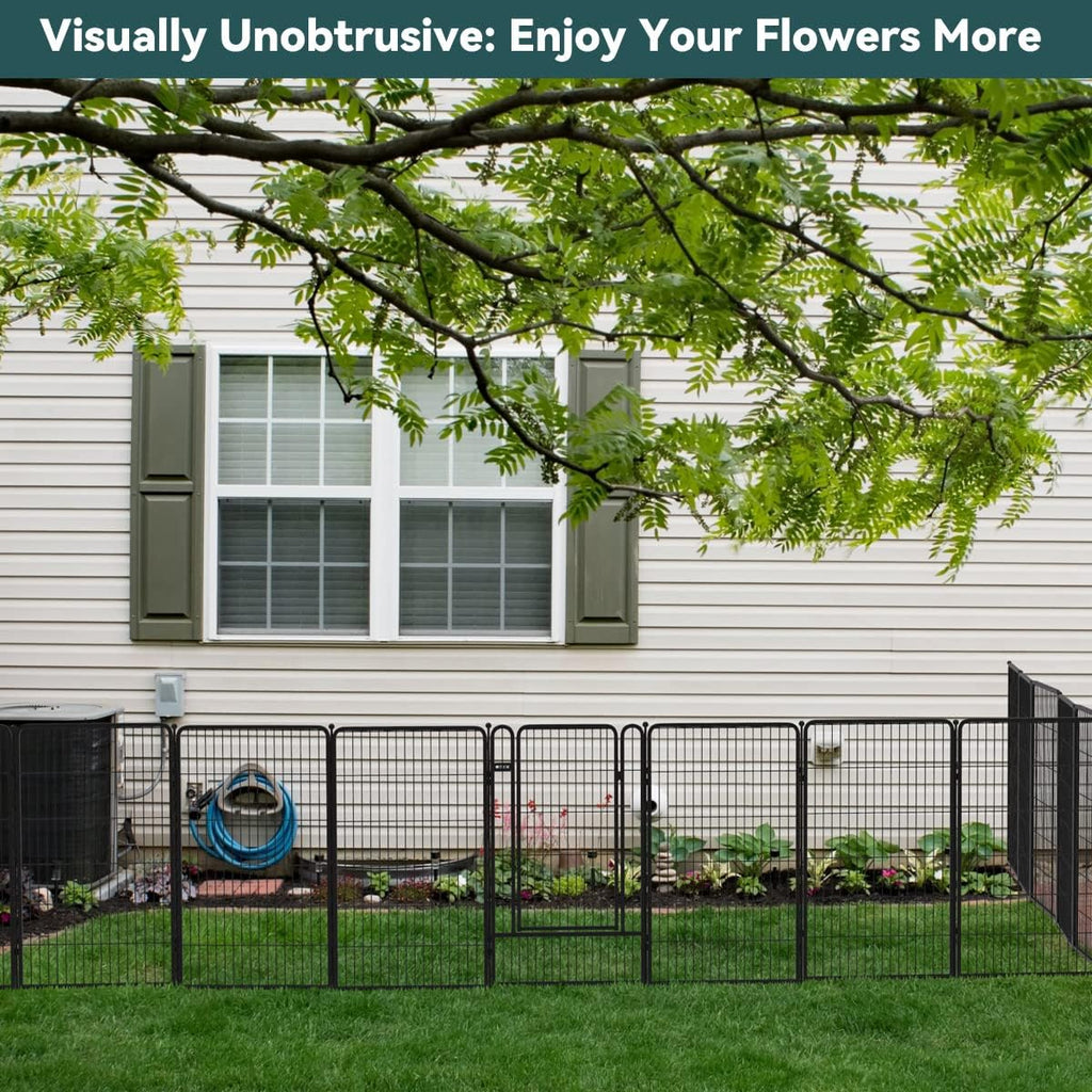 FXW Decorative Garden Metal Fence Barrier, 7 Panels with Gate, Black E139044