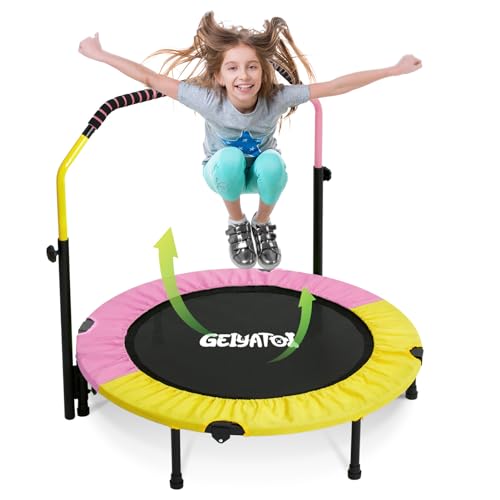 40'' Foldable Mini Trampoline with Sponge Handle, 38" to 46" Height-Adjustable Mini Trampoline for Kids Adults, Safty Padded Cover Toddler Rebounder Trampoline Indoor/Garden Workout Max Load 330lbs