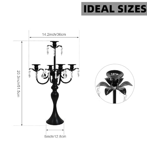 2Pcs 20" Crystal Candelabra Candle Holders for Wedding Centerpiece Decor (Black) O837
