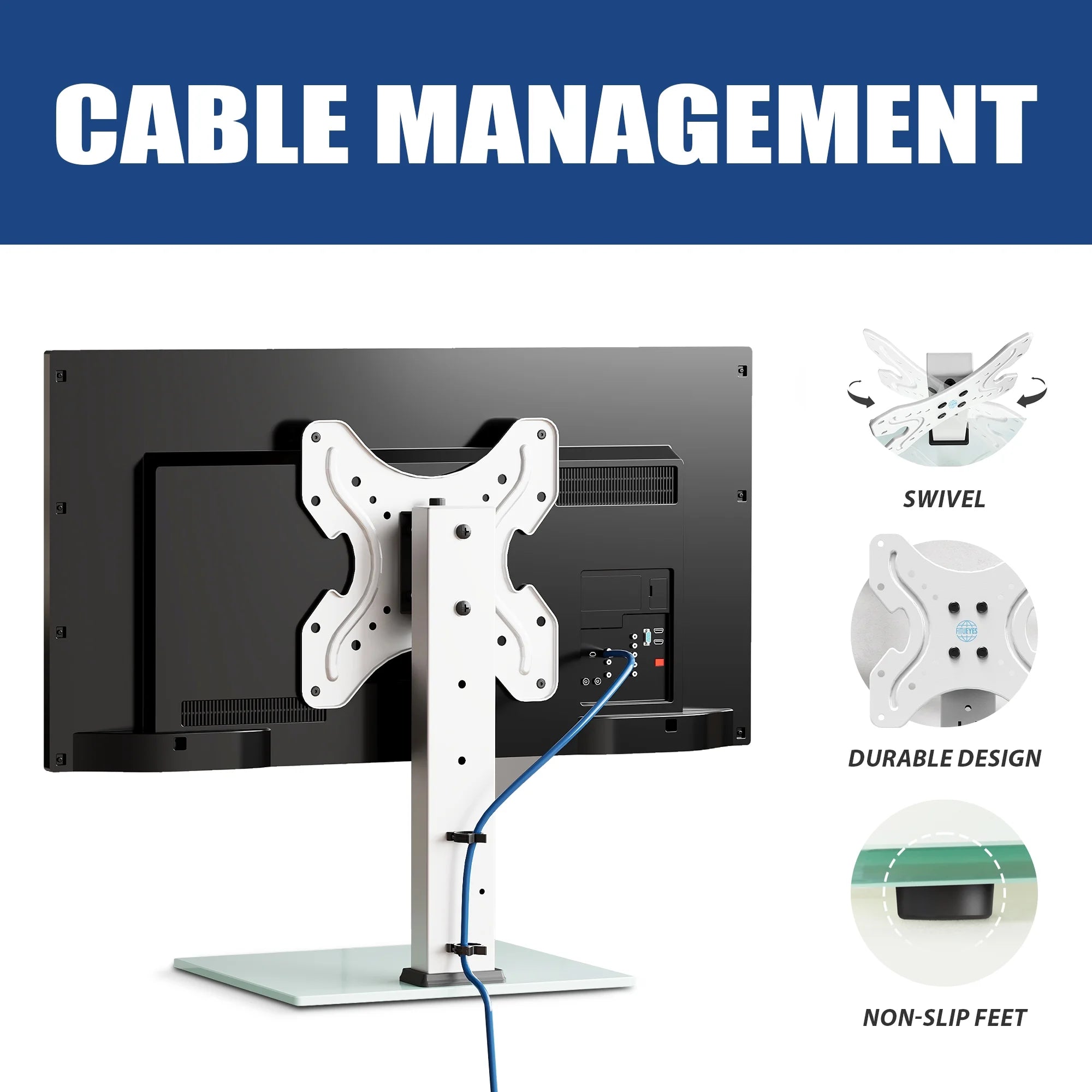 FITUEYES Universal TV Stand Tabletop TV Base with Swivel Mount, White H66685