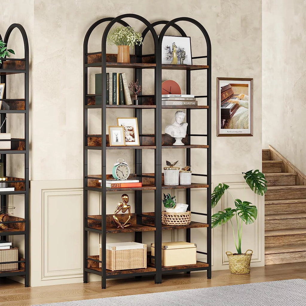 Tribesigns 6-Tier Open Bookshelf, Arched Bookcase with Metal Frame, Rustic Brown K166