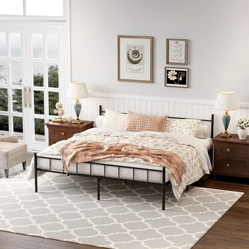 14 Inch California King Metal Platform Bed Frame with Headboard and Steel Slat Support N114