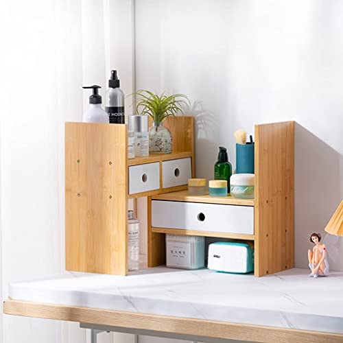 Bamboo Desktop Bookshelf with Drawer, Expandable Desk Organizer, 77x35cm F297155
