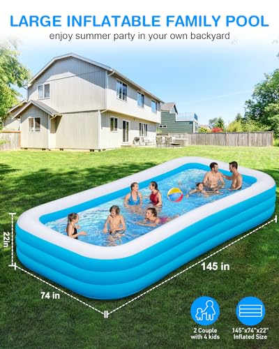 Large Inflatable Pool for Adults, 145" x 74" x 22" Outdoor Family Swimming Pool M66114