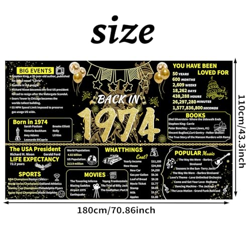 Black Gold 70th Birthday Party Banner for Women Men, Back in 1954 Backdrop D7099