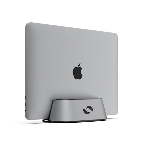 HumanCentric Laptop Holder Vertical Laptop Stand in Aluminum, Adjustable Holder and Dock, Laptop Vertical Stand Fits MacBook Pro and Other Laptops .5" to 1.5", Upright Laptop Holder for Desk, Black