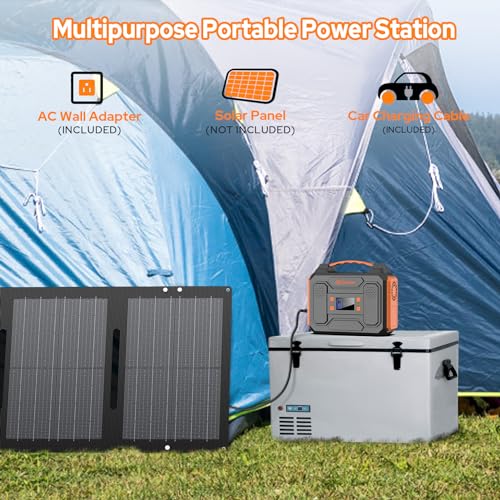 Portable Solar Generator 300W Power Station with 60W Solar Panel, 280Wh Lithium Battery, Orange V705728