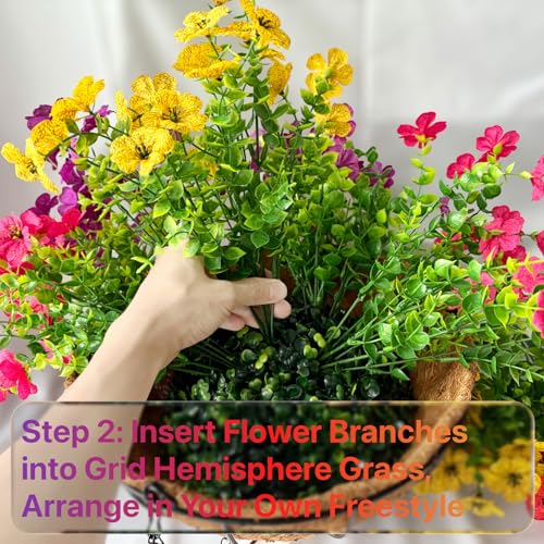2 Sets Outdoor Artificial Flowers with Hanging Baskets, Yellow Orange G59149