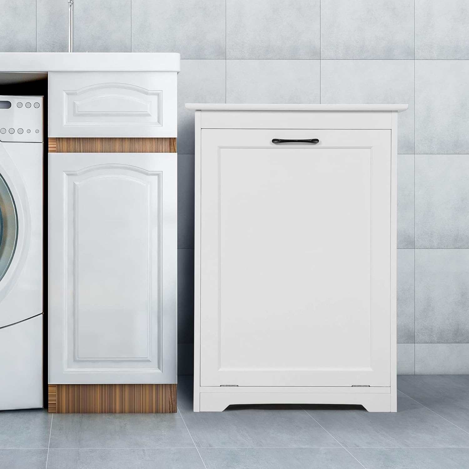 Wooden Tilt Out Trash Cabinet for Kitchen, 13 Gallon, White F420290