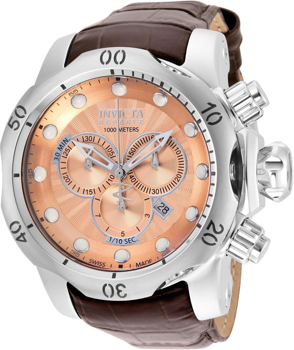 Invicta Men's Venom 53.7mm Leather Quartz Watch, Brown (Model: 80695)