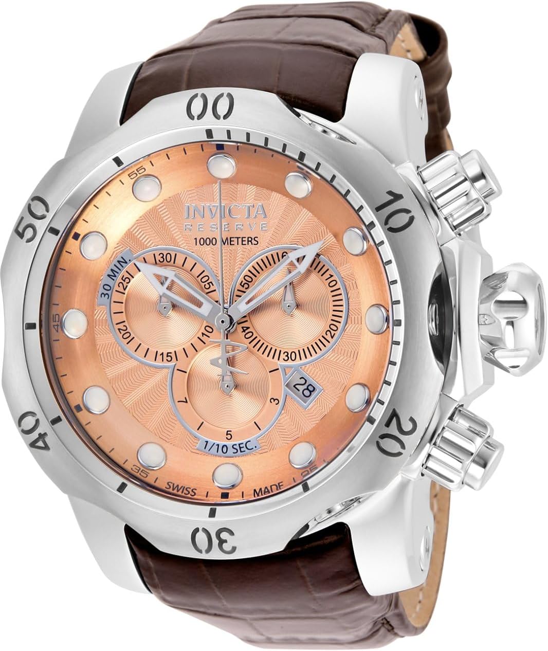Invicta Men's Venom 53.7mm Leather Quartz Watch, Brown (Model: 80695)