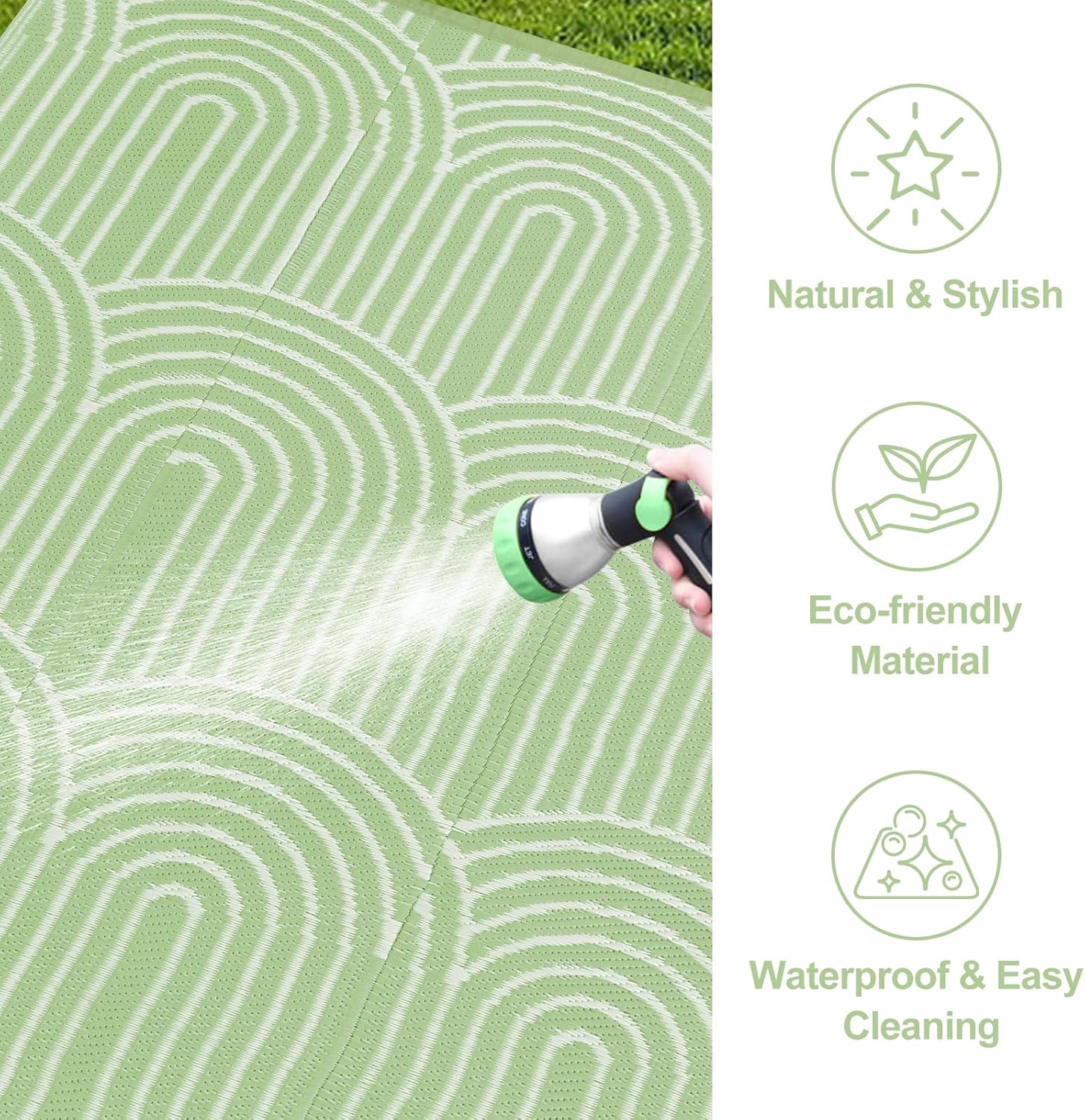Lahome Outdoor Waterproof 6x9 Patio Rug, Reversible RV Mat, Rainbow Green F24102