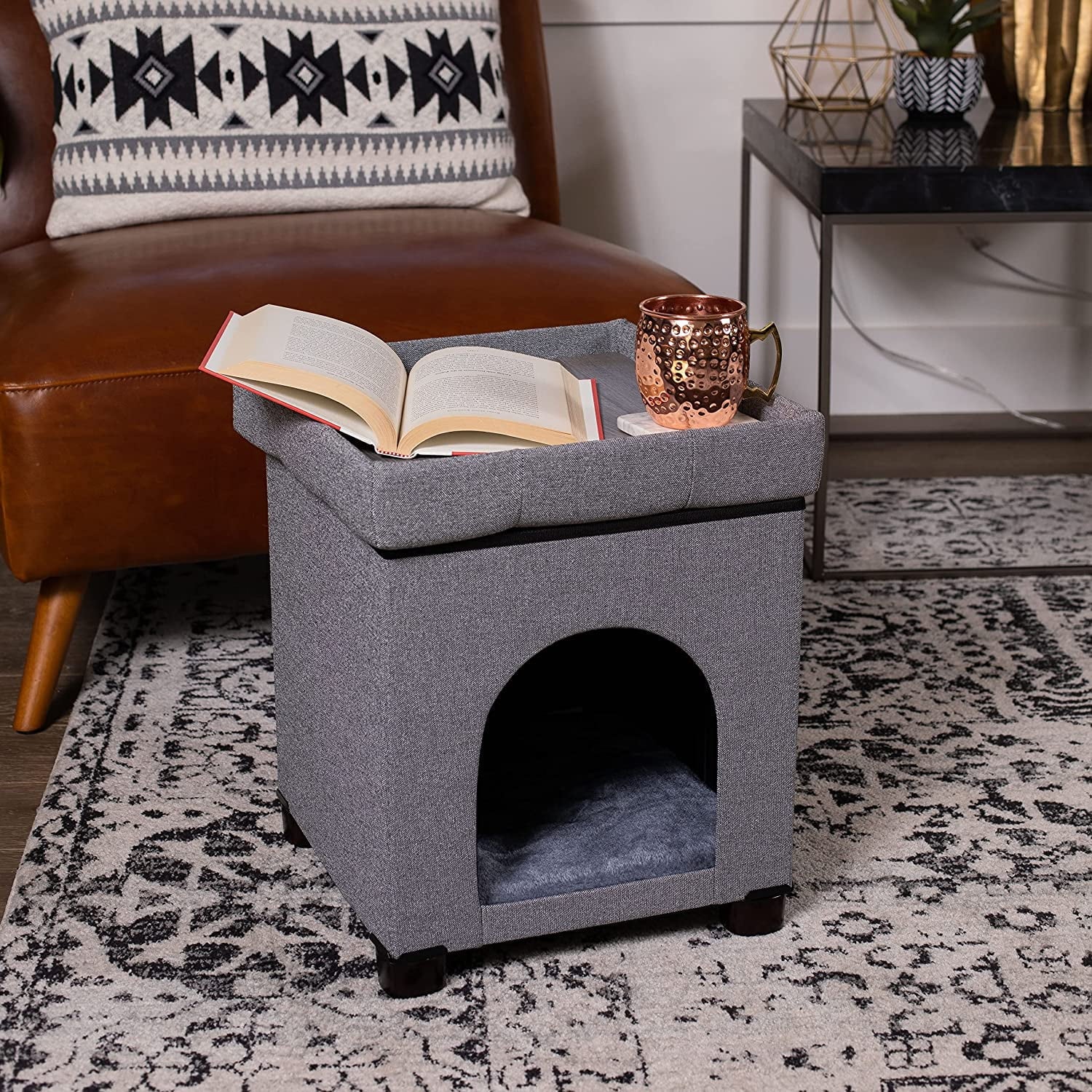 Pet House Bench Ottoman Cat Dog Furniture Bed Cozy Condo Cave A893403