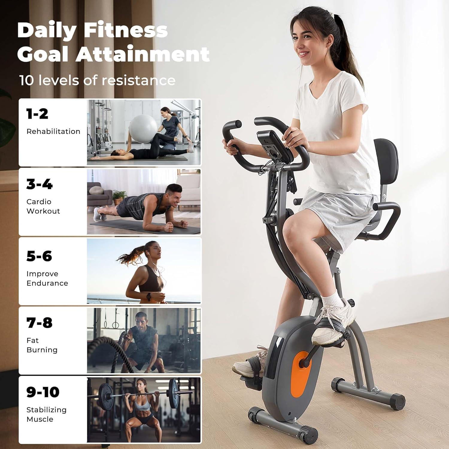 Folding Exercise Bike with Arm Resistance Bands and Pulse Sensor LCD Monitor J107067