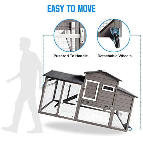 71" Wooden Chicken Coop with Nesting Box and Wheels P66748