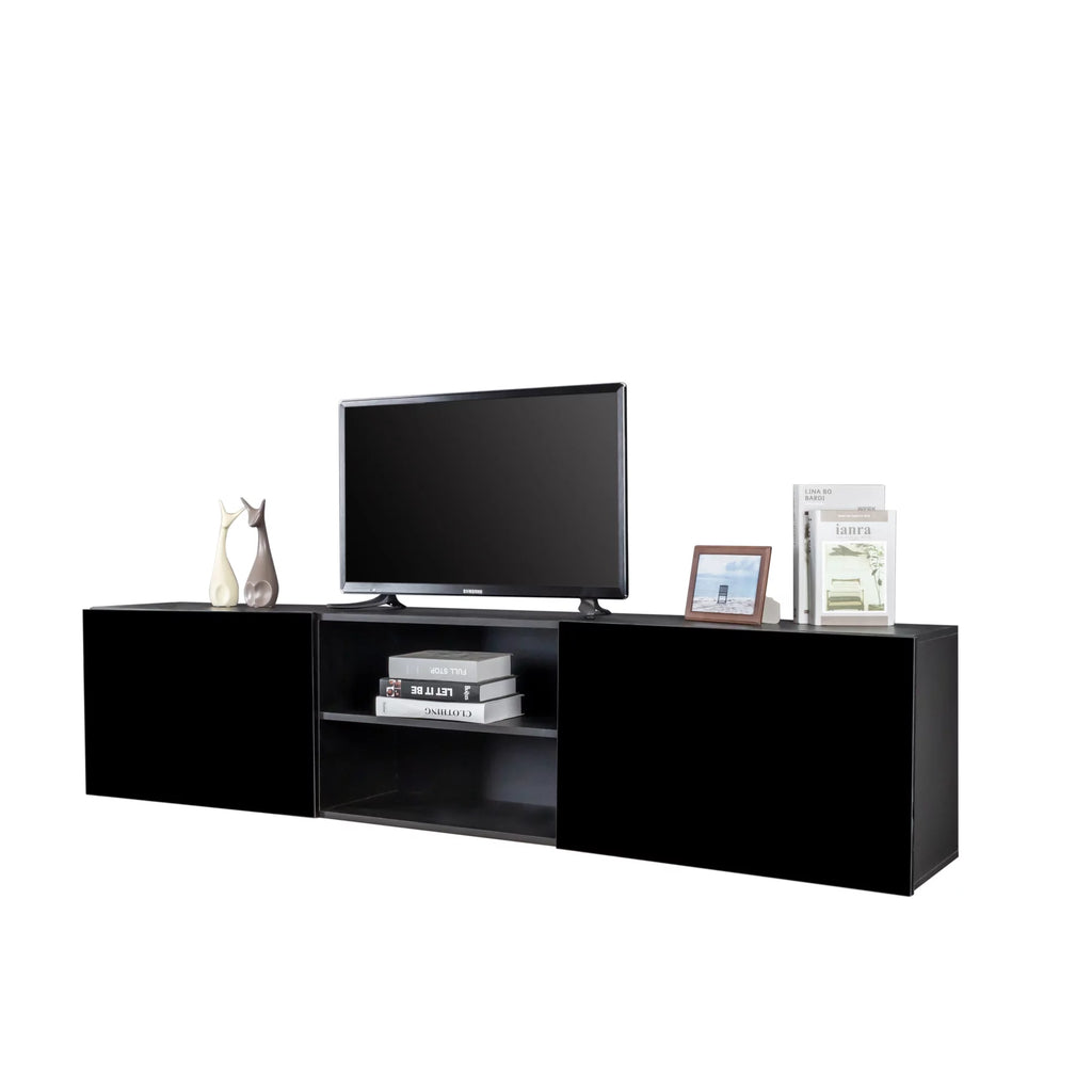 Floating TV Stand with Shelf and Clamshell Doors, High Gloss B46123