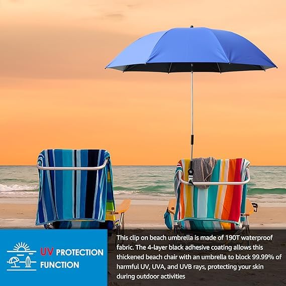 Chair Umbrella with Clamp, UPF 50+, 48 Inches for Patio Beach Chairs E521