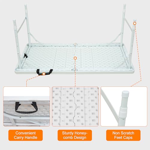 4ft Portable Plastic Folding Table with Carry Handle L323