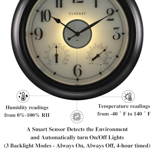 Illuminated Outdoor Clock 18 inch Waterproof with Thermometer & Hygrometer F126019