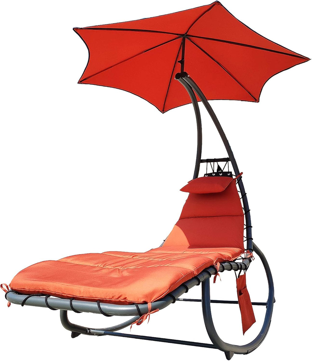 BalanceFrom Hanging Rocking Curved Chaise Lounge Chair Swing with Cushion and Stand, Orange E9774