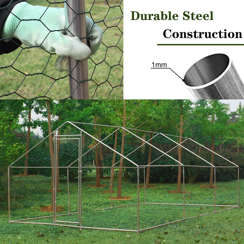 Large Metal Chicken Coop Walk-in Poultry Cage with Waterproof Cover E816