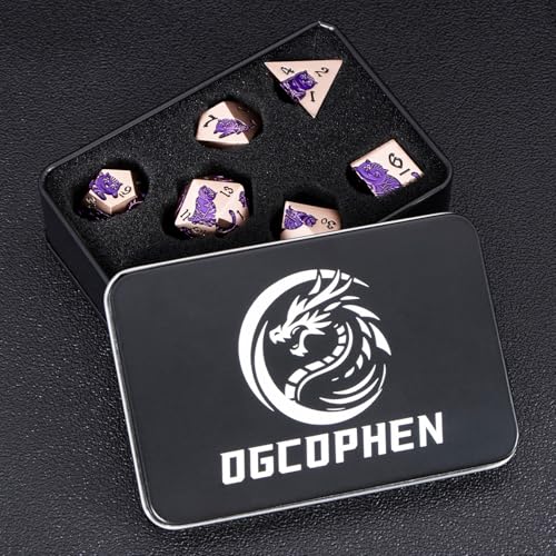 Metal DND Cat Dice 7PCS Polyhedral RPG Dice Set with Gift Case B373640