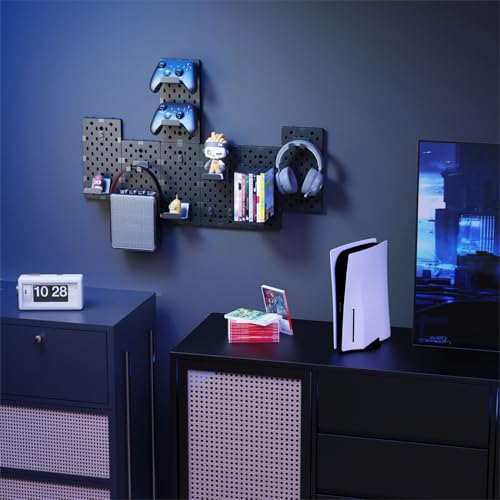 PEGZONE Controller and Headphone Holder Wall Mount, Modular Gaming Pegboard with Accessories, Black & Red R81990