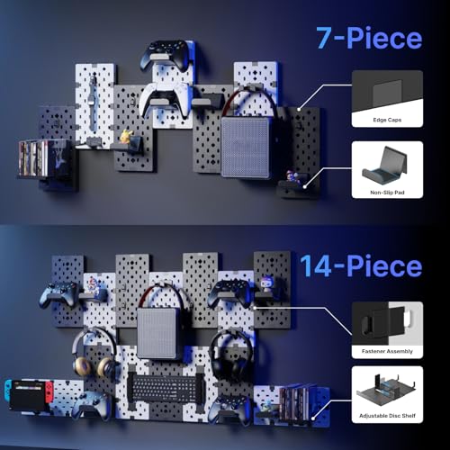 PEGZONE Controller and Headphone Holder Wall Mount, Modular Gaming Pegboard with Accessories, Black & Red R81990