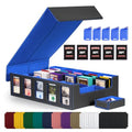 Trading Card Storage Box with Commander Display , 5-Row Deck Case with Removable Lid; 3900+ Card Deck Box for MTG TCG Sports Card, 5 Toploaders, 5 Stoppers, 48 Dividers,1 Dice Tray (Black Purple)