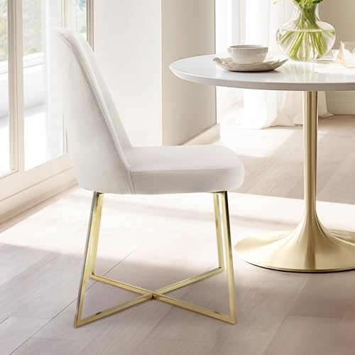 Well Woven Rachelle Velvet Accent Chairs Set of 2 Ivory with Gold Metal Legs J854358