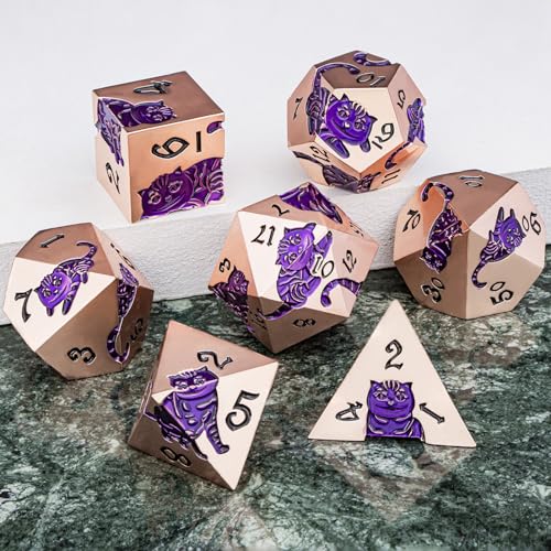 Metal DND Cat Dice 7PCS Polyhedral RPG Dice Set with Gift Case B373640