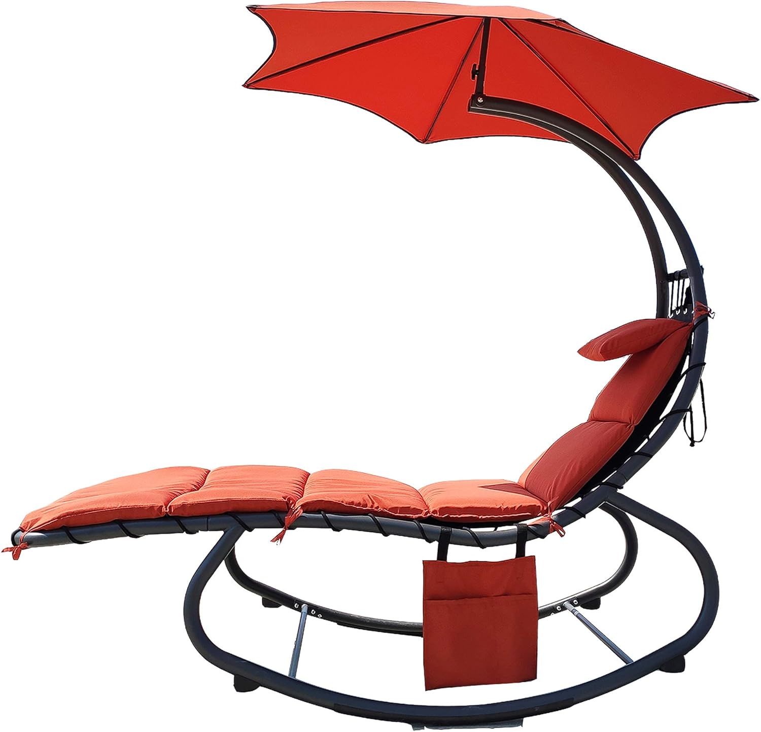 BalanceFrom Hanging Rocking Curved Chaise Lounge Chair Swing with Cushion and Stand, Orange E9774