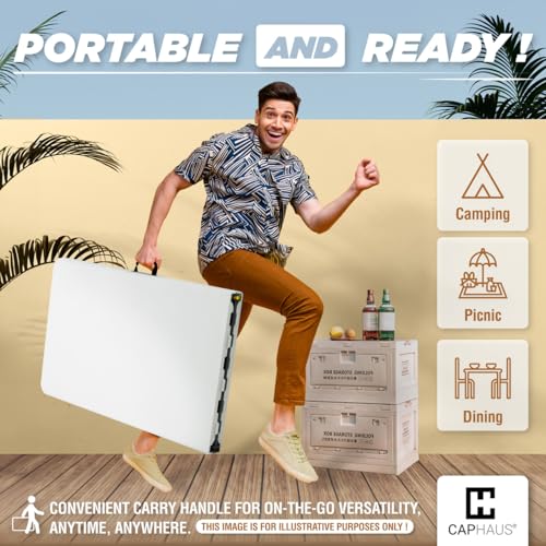 Fencer Wire 4 FT White Foldable Table, Portable Bi-Fold Utility Table with Handle F513