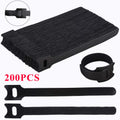 200PCS Cable Straps, Velcro Cord Hook Loop Ties, Reusable Fastening Organizer for Office Home Wire Organize (Black)