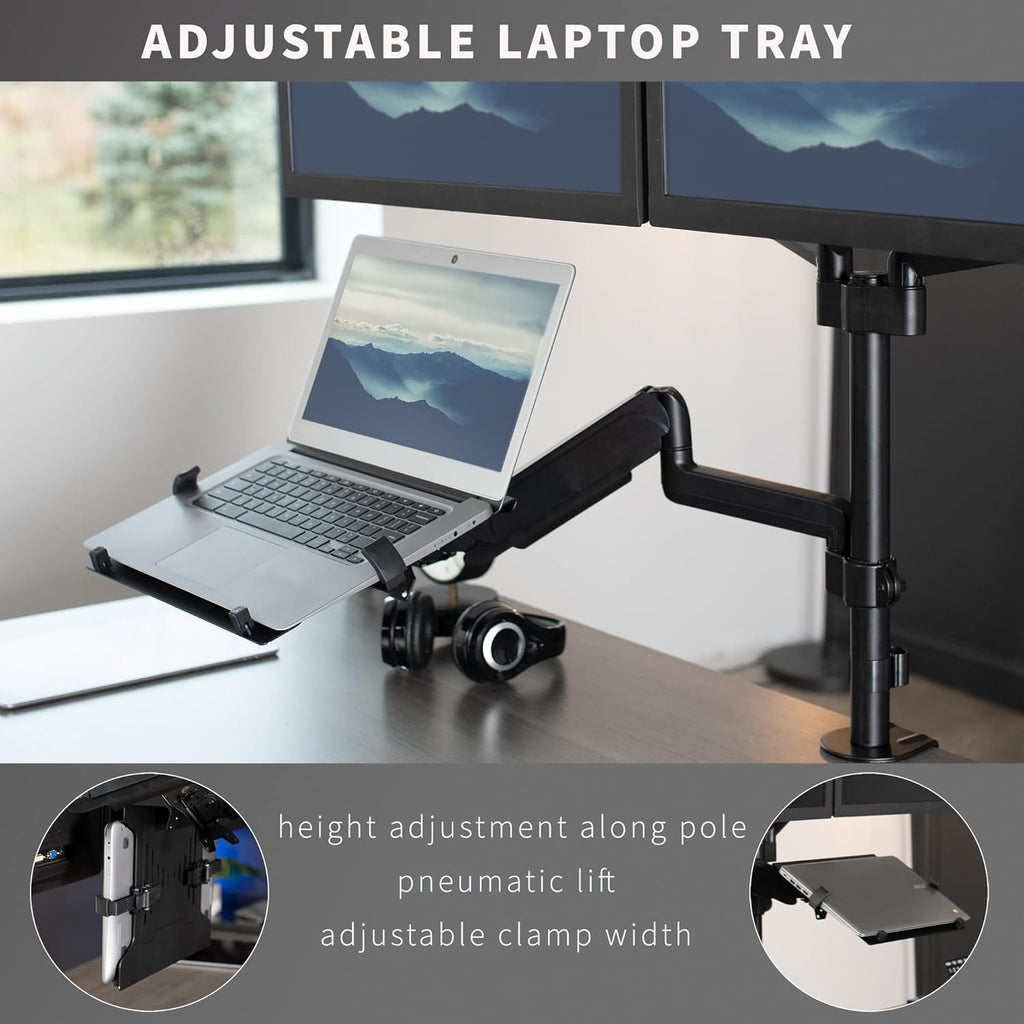 VIVO Dual Monitor Pneumatic Arm Mount for 17-32 inch Screens and Laptops, Black W83537