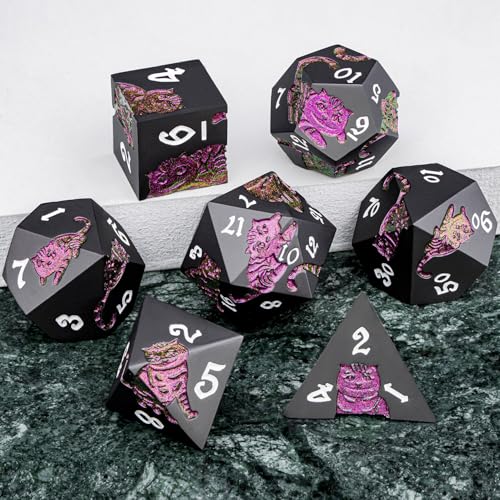 Metal DND Cat Dice 7PCS Polyhedral RPG Dice Set with Gift Case B373640