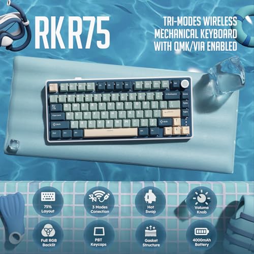 RK ROYAL KLUDGE R75 Wireless Mechanical Keyboard, 75% Custom Gaming Keyboard with RGB, Knob & PBT Keycaps F868