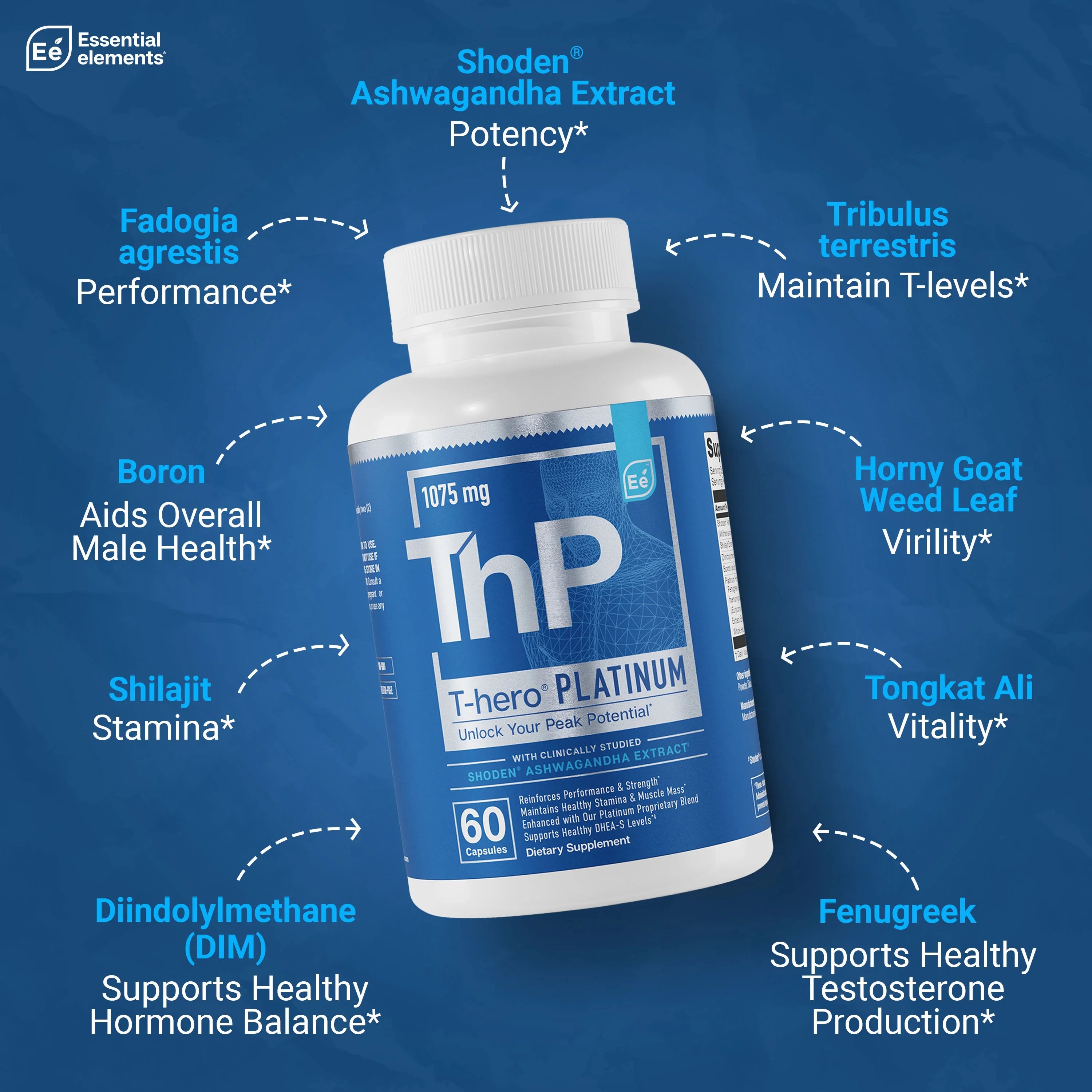 Essential Elements T-Hero Platinum Male Health Supplement, 60 Capsules L550